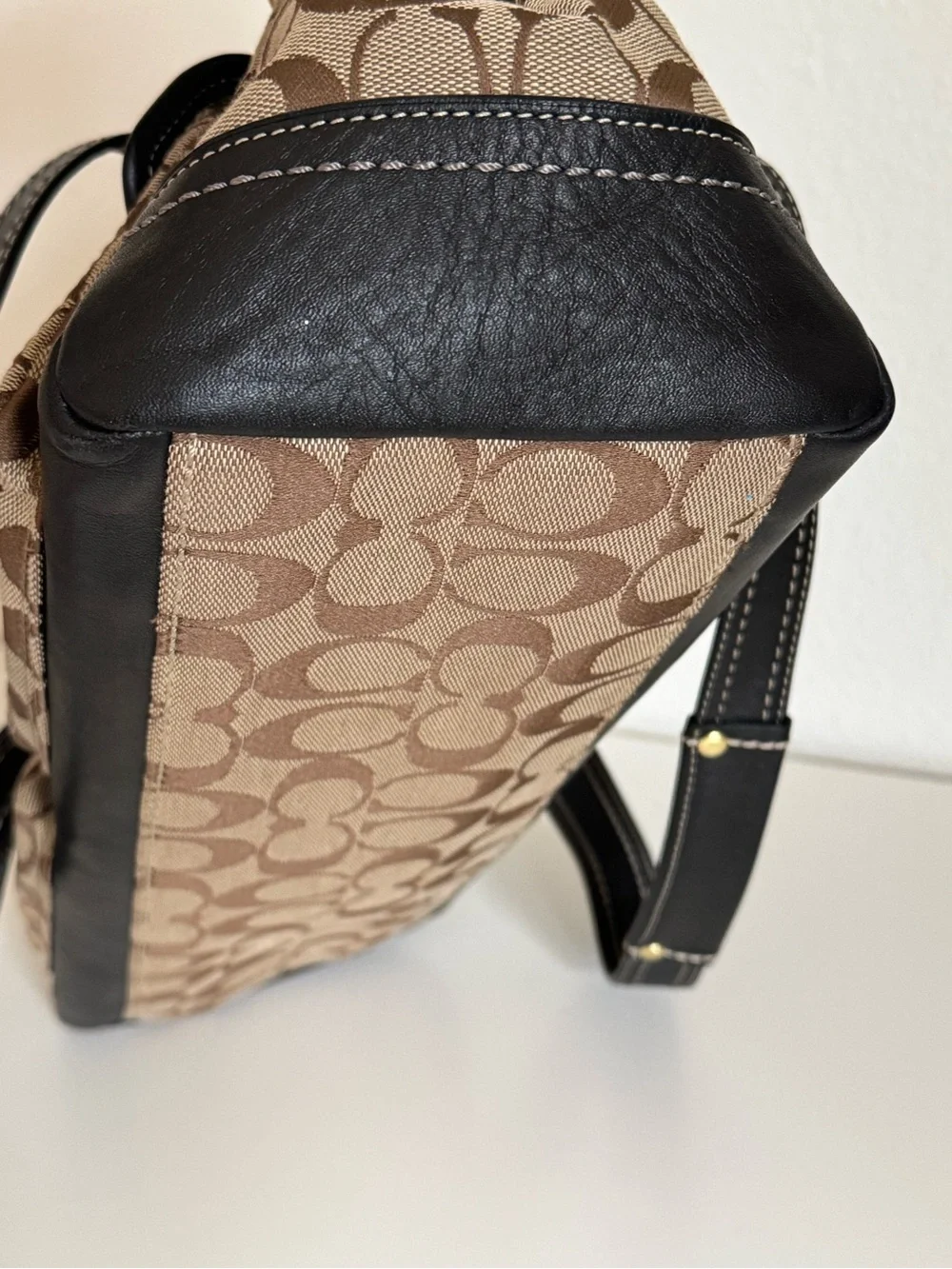 Coach Legacy Signature Double Turn Lock Tote F13131 Black Leather Jacquard